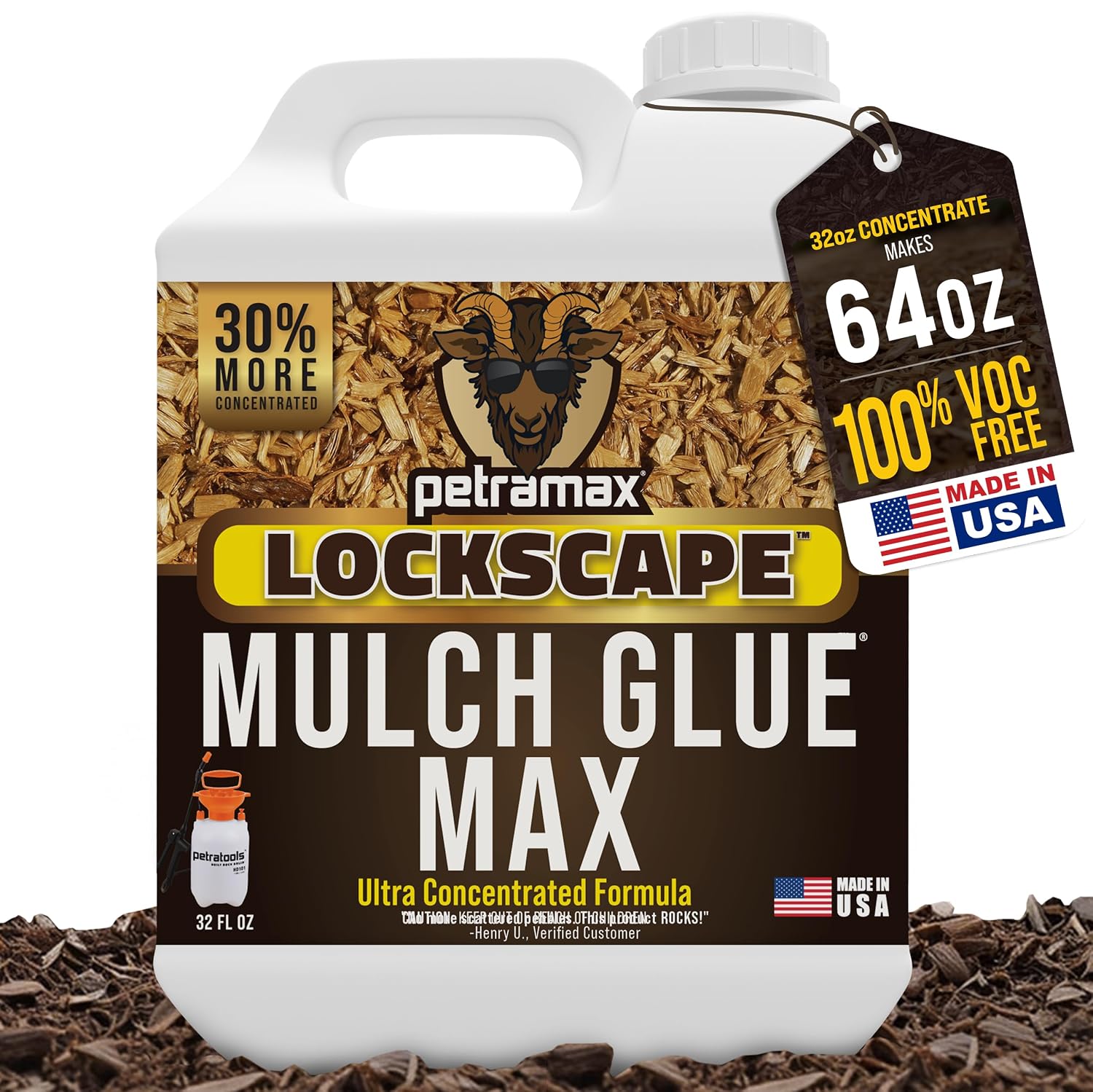 PetraMax Lockscape Mulch Glue Max 32 oz concentrate bottle